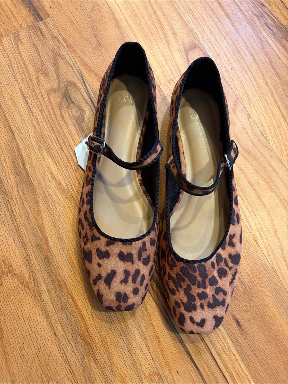 Time and Tru Leopard Print Mary Jane Flats - Brown/Black
